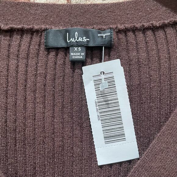 Lulu's Brown Ribbed Balloon Sleeve Button Cardigan Size XS - Picture 4 of 6